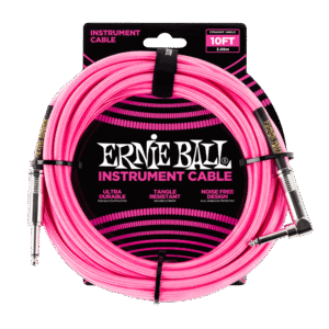 Ernie Ball – 10' Braided Straight / Angle Instrument Cable – Neon Pink