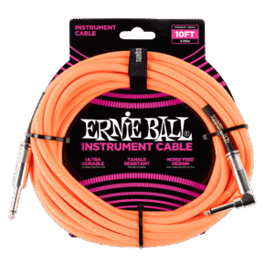 Ernie Ball – 10' Braided Straight / Angle Instrument Cable – Neon Orange