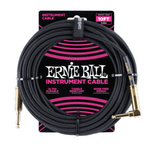 Ernie Ball – Braided Instrument Cable Straight/Angle 10 ft – Black with Gold Connectors