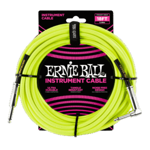 Ernie Ball P06085 Braided Instrument Cable – Straight/Right Angle – 18 ft – Neon Yellow