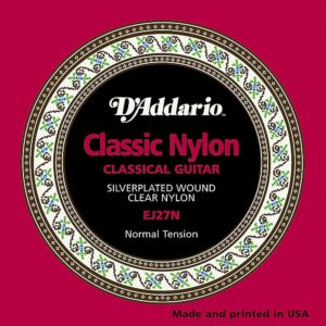 D'Addario Guitar Strings – Classic Nylon Guitar Strings – EJ27N Classical Guitar Strings – Silver Plated Wrap, Nylon Core, Clear Student Nylon Trebles