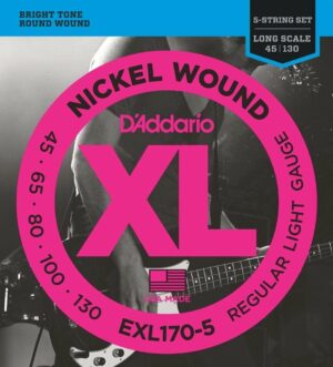 D'Addario Bass Guitar Strings – XL Nickel Bass Strings – EXL170-5 – Perfect Intonation, Feel, Durability – for 5 String Bass Guitars