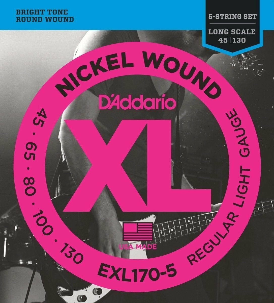 D'Addario Bass Guitar Strings - XL Nickel Bass Strings - EXL170-5 - Perfect Intonation, Feel, Durability - for 5 String Bass Guitars