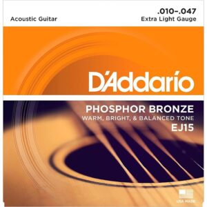 D'Addario EJ15 Phosphor Bronze Acoustic Guitar Strings – Extra Light – 10–47